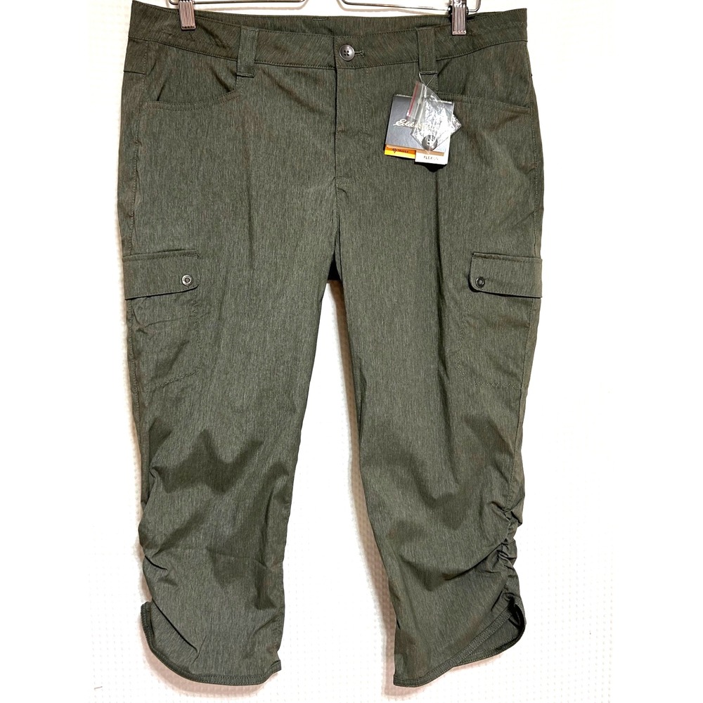 NWT Eddie Bauer Womens Size 14 Olive Green Stretch Hiking Capri Pants Outdoor i.